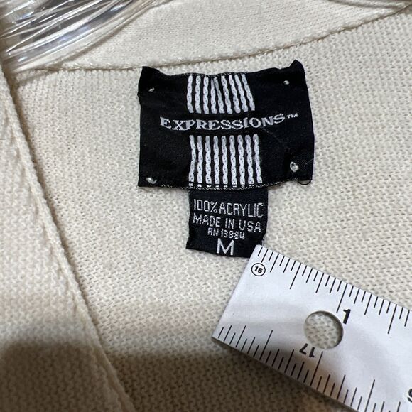 Vintage Expressions International Mens Cardigan Sweater Medium Grandpa USA Cream - Picture 2 of 7